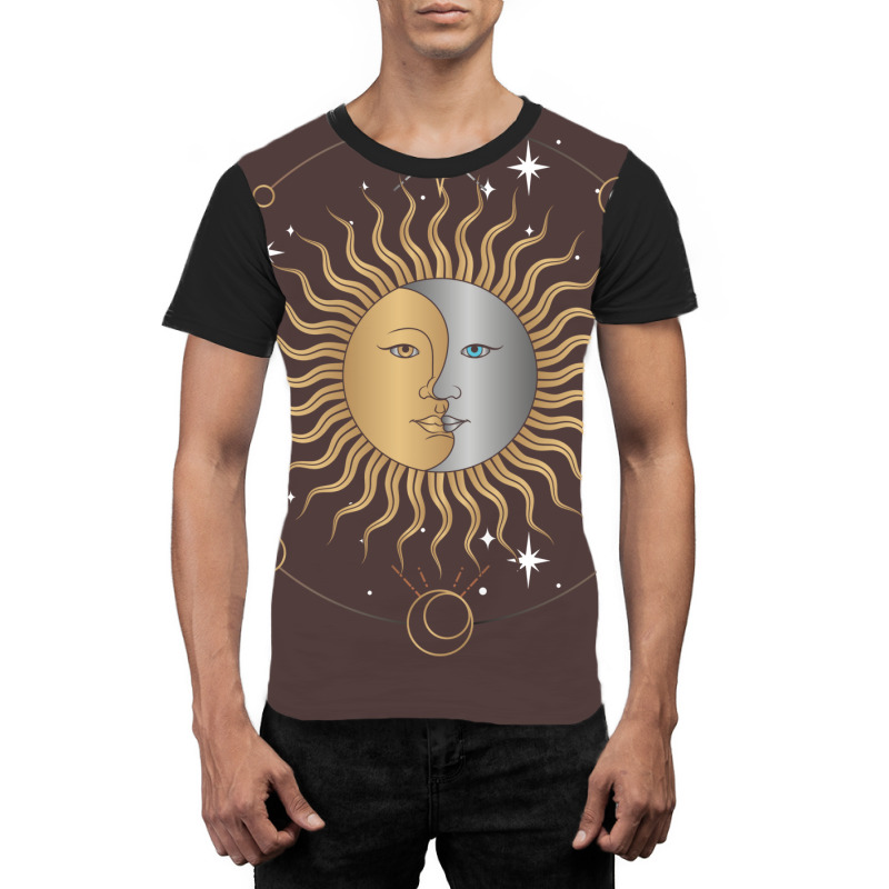 Boho Aesthetic Celestial Bodies Sun Moon Astronomy 70s Graphic T-shirt | Artistshot