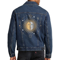 Boho Aesthetic Celestial Bodies Sun Moon Astronomy 70s Men Denim Jacket | Artistshot