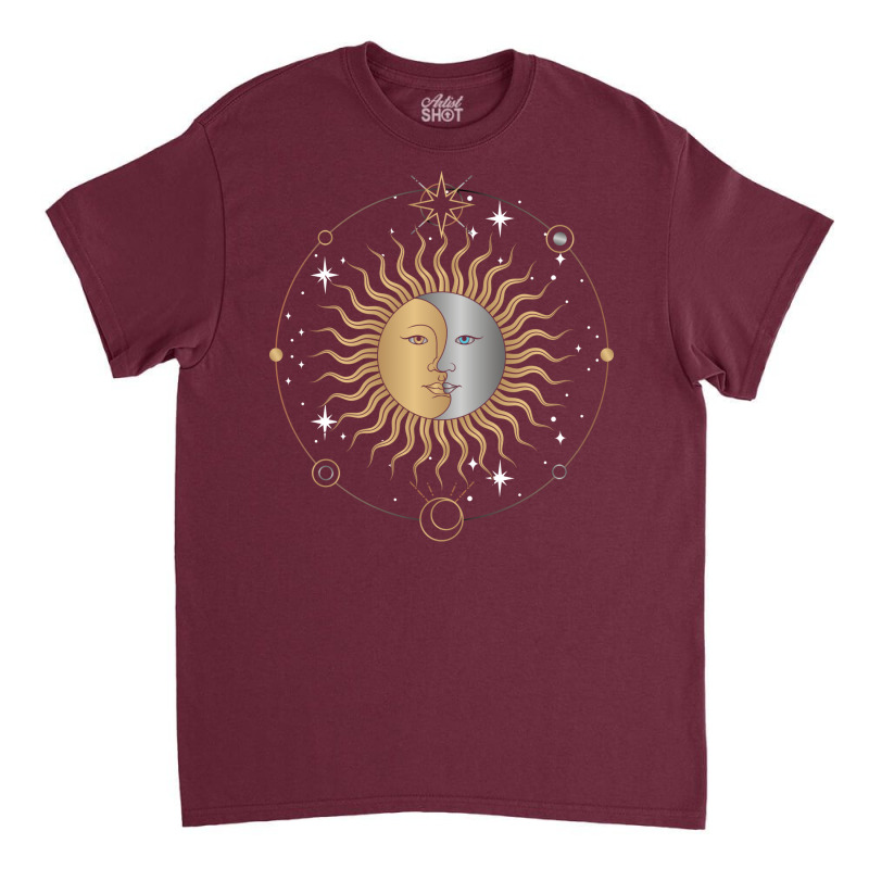 Boho Aesthetic Celestial Bodies Sun Moon Astronomy 70s Classic T-shirt | Artistshot