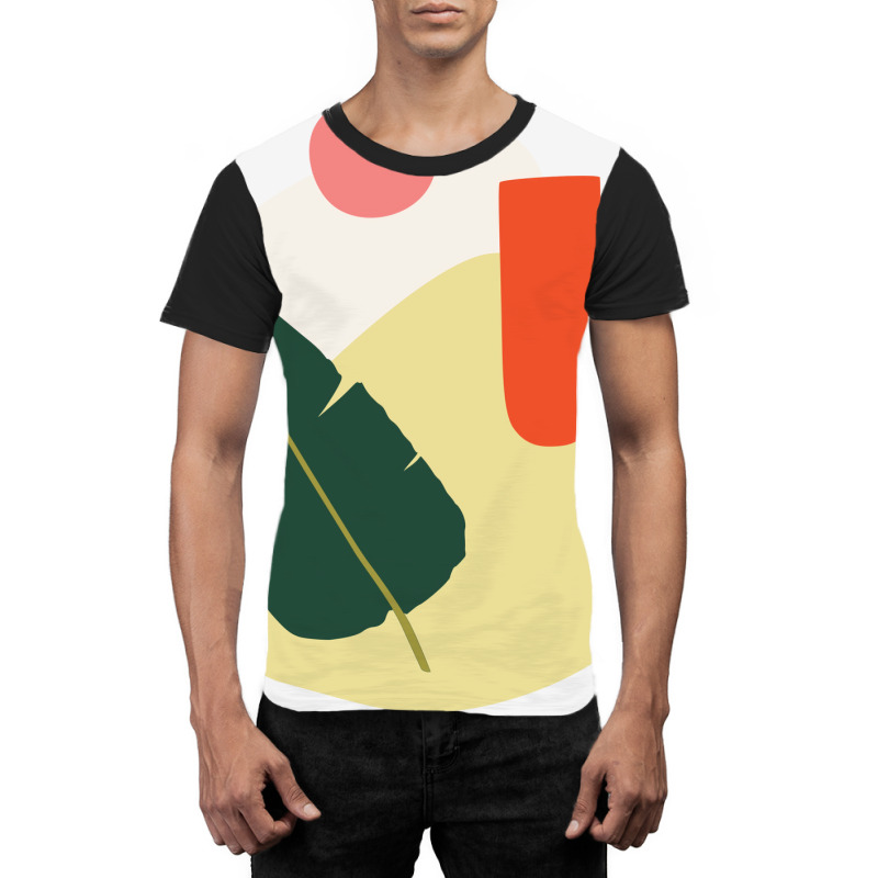 Minimalism Abstract Forms With Tropical Babana Leaf And Peach Colors H Graphic T-shirt | Artistshot