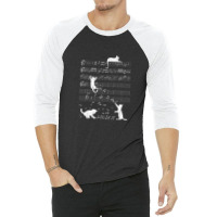 Cute Cat Distressed Music Notes Kitty Piano Musician 3/4 Sleeve Shirt | Artistshot