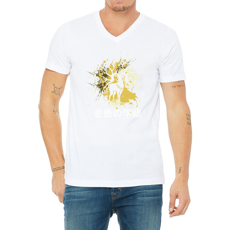 Golden Deer   Yellow Splatter Design   Japanese Aesthetic V-Neck Tee by gurgenyahyaip | Artistshot