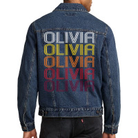 Olivia Retro Wordmark Pattern   Vintage Style T Shirt Men Denim Jacket | Artistshot