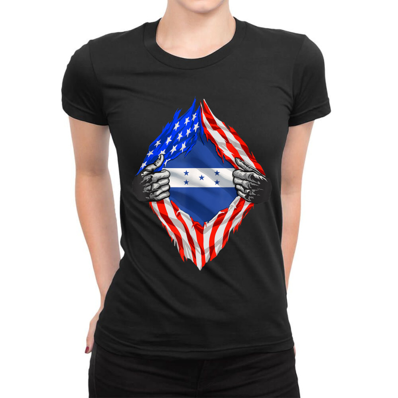 Super Honduran Heritage Proud Honduras Roots Usa Flag Ladies Fitted T-Shirt by VictorMRodriguez | Artistshot