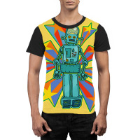 Super Cool Blue Robot With Shooting Stars Graphic T-shirt | Artistshot