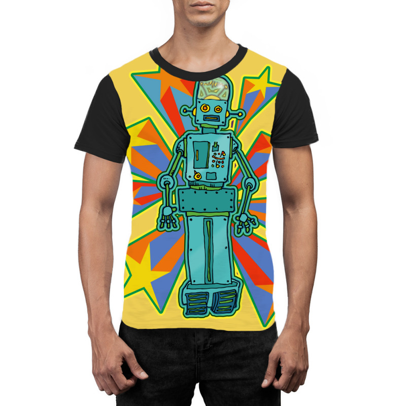 Super Cool Blue Robot With Shooting Stars Graphic T-shirt | Artistshot