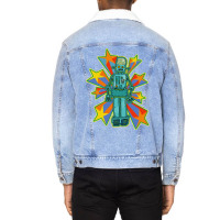 Super Cool Blue Robot With Shooting Stars Unisex Sherpa-lined Denim Jacket | Artistshot