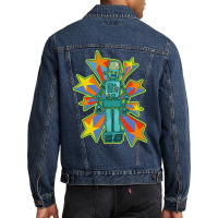 Super Cool Blue Robot With Shooting Stars Men Denim Jacket | Artistshot