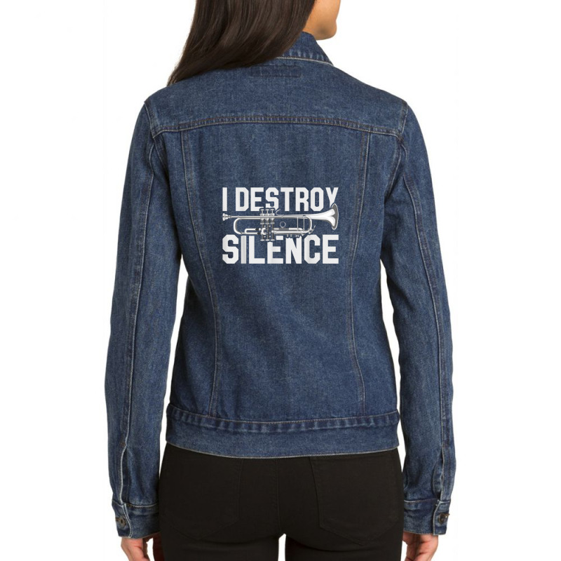 I Destroy Silence Musical Instrument Trumpet Ladies Denim Jacket by LeahRDenny | Artistshot