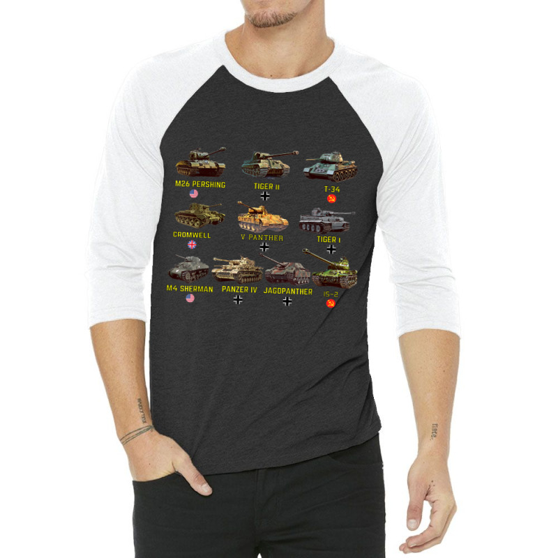 Top Ten Best Ww2 Tanks M4 Sherman Panzer Iv Tiger Ii T-34 3/4 Sleeve Shirt by JennetteMichelleBrink | Artistshot