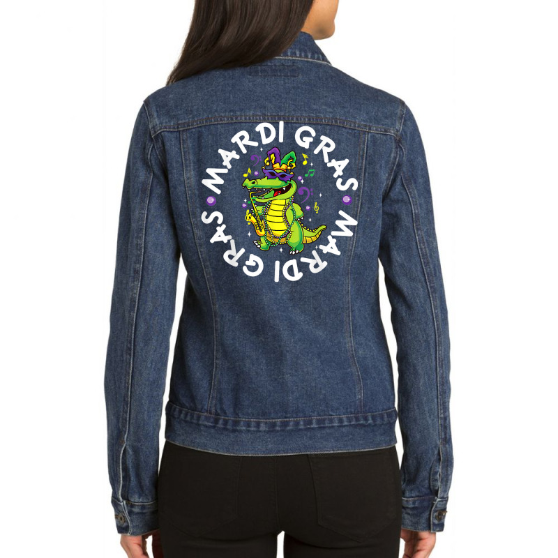 Funny Carnival Alligator Mardi Gras 2023 Parade Party Gifts T Shirt Ladies Denim Jacket by pearleql2katnik | Artistshot