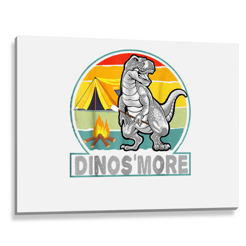 Funny Dinos'more Camping Dinosaur Camp Smore Dino Campfire T Shirt Metal Print Horizontal | Artistshot