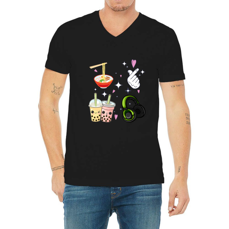 Cute Kawaii K Pop Ramen Boba Bubble Tea K Drama Lover V-neck Tee | Artistshot