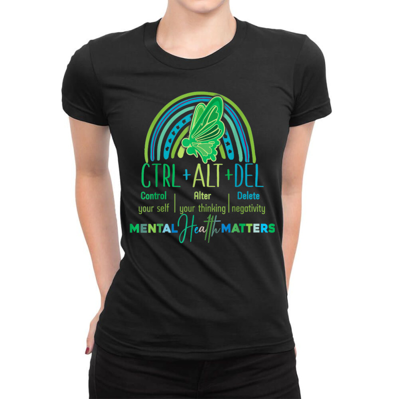 Vintage Ctrl Alt Delete Semi Colon Rainbow Green Semicolon T Shirt Ladies Fitted T-Shirt by casimircorjki0 | Artistshot