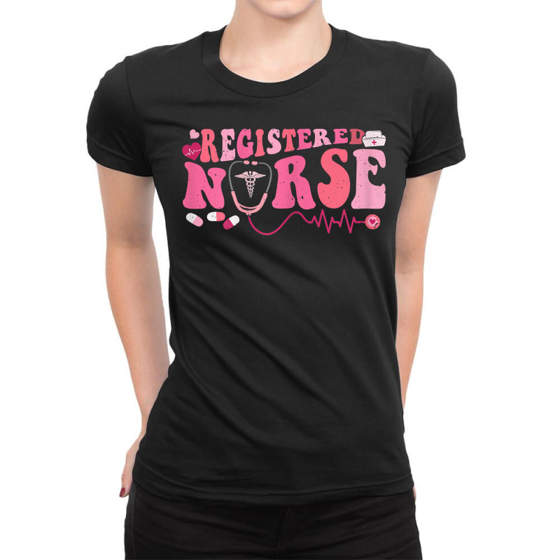 Womens Groovy Valentines Day Shirt For Rn Registered Nurses Lady T Shi Ladies Fitted T-shirt | Artistshot