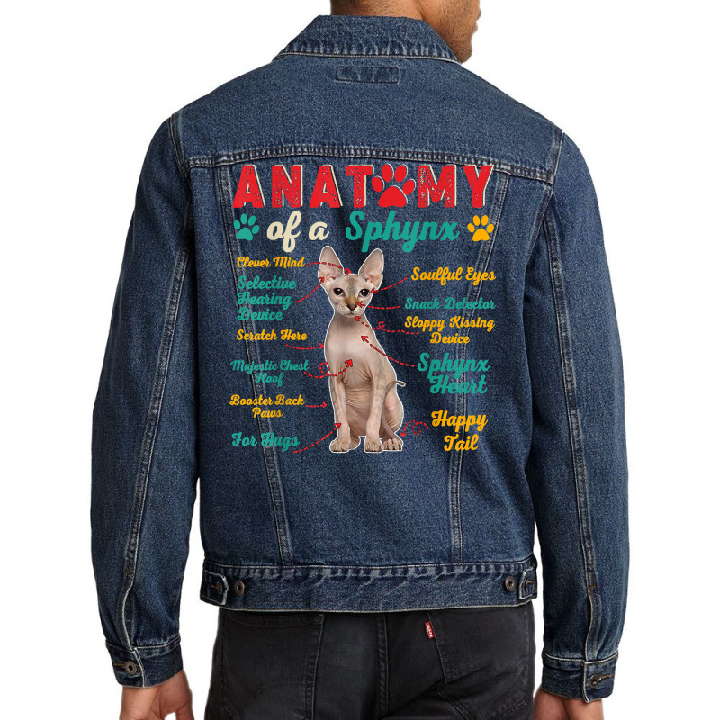 Vintage Anatomy Of A Sphynx Clever Soulful Happy Tails T Shirt Men Denim Jacket | Artistshot