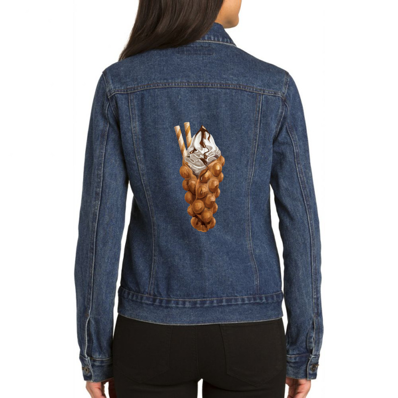 Bubble Waffle Ice Cream Ladies Denim Jacket by semartahu | Artistshot