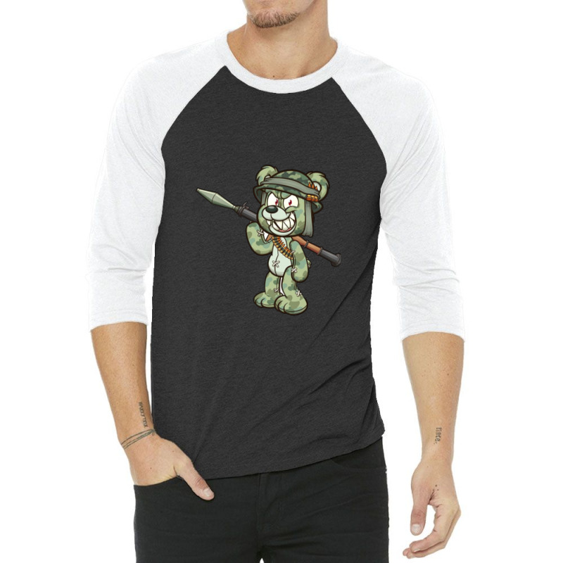 Cartoon Soldier Bear 3/4 Sleeve Shirt | Artistshot