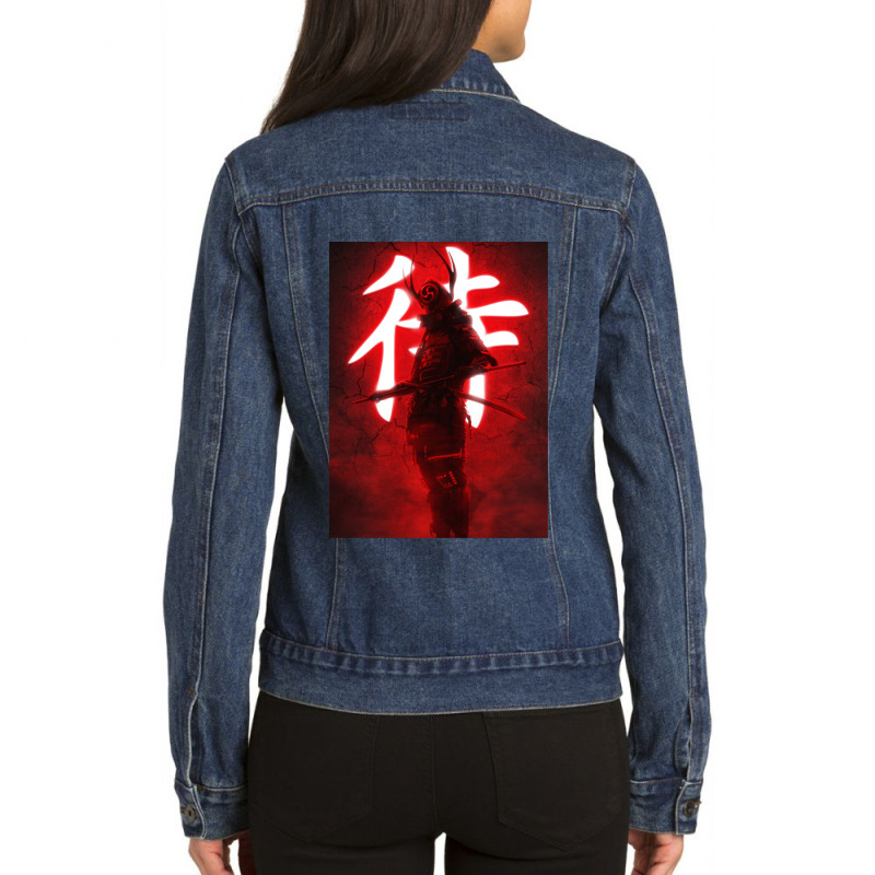 Warrior Red Samurai Ladies Denim Jacket by apolitery | Artistshot