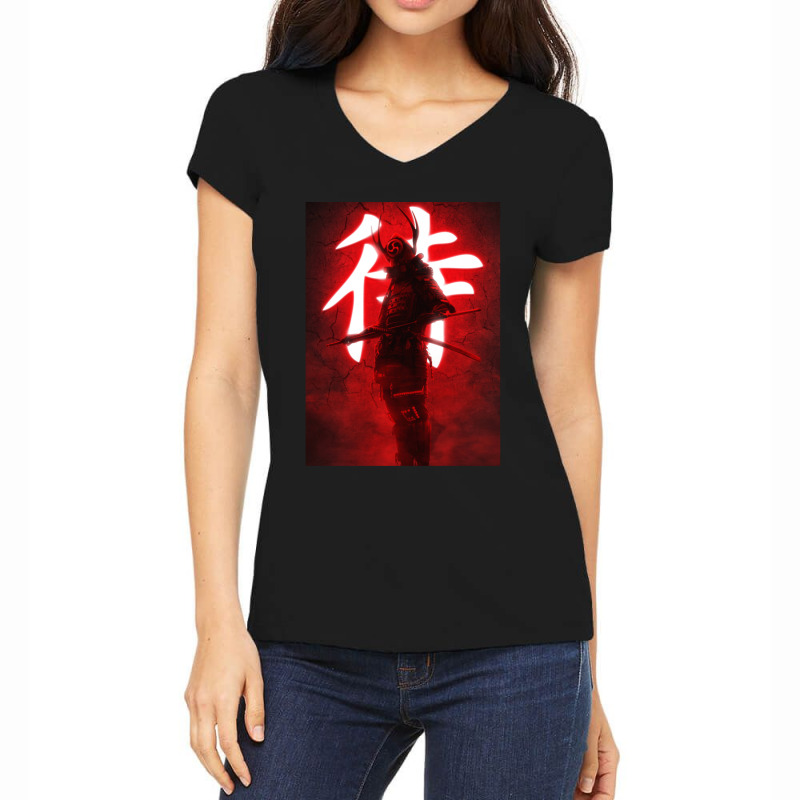 Warrior Red Samurai Women's V-Neck T-Shirt by apolitery | Artistshot