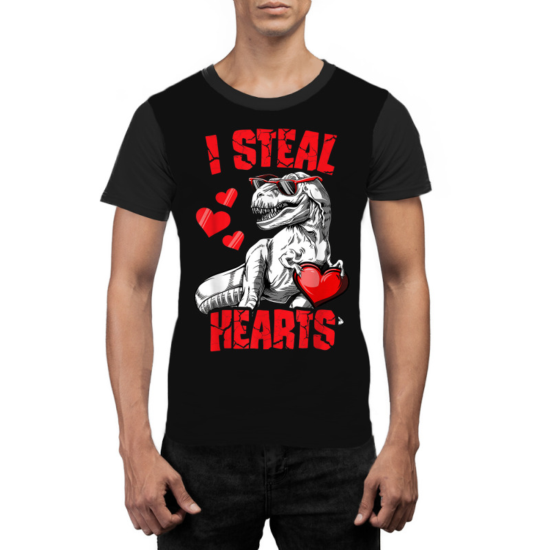 Boys Valentines Day Kids Dinosaur T Rex Lover I Steal Hearts Graphic T-shirt | Artistshot