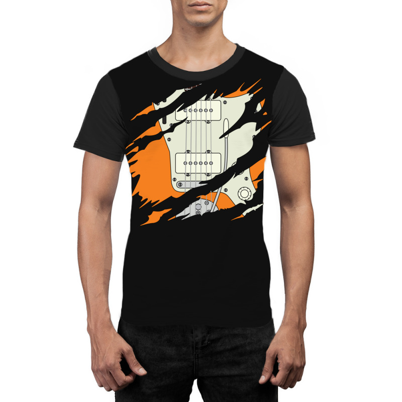 Ripped Electric Guitar Offset Style Orange Color Graphic T-shirt | Artistshot