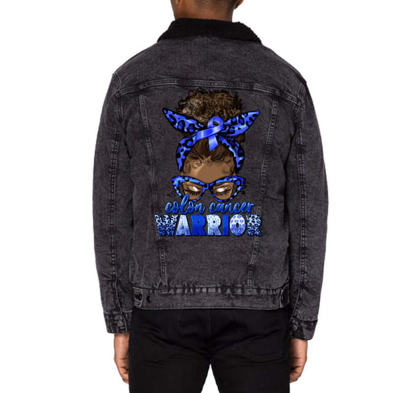 Colon Cancer Warrior Afro Messy Bun Unisex Sherpa-lined Denim Jacket | Artistshot