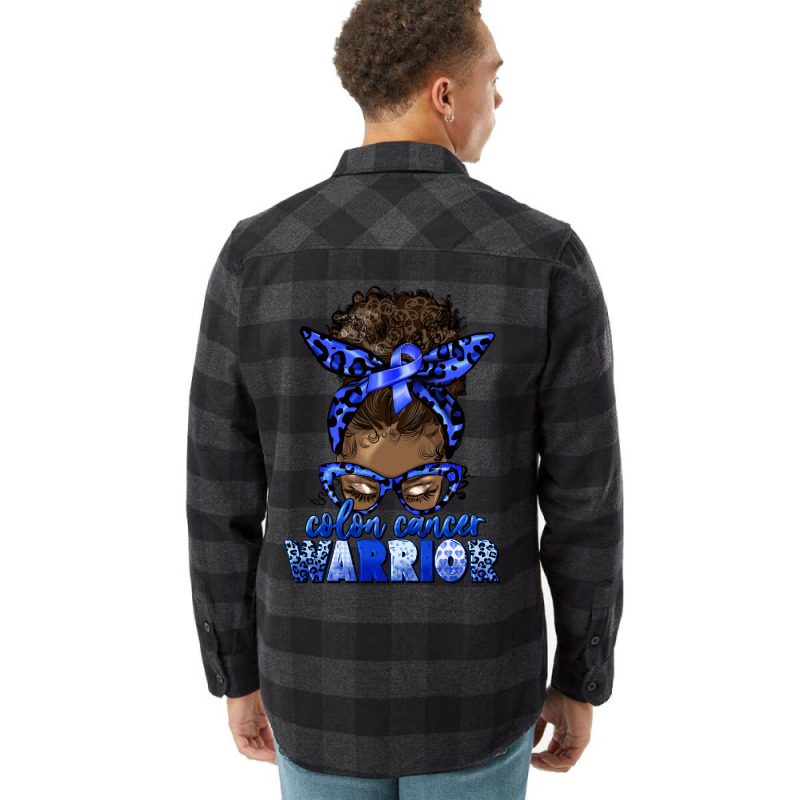 Colon Cancer Warrior Afro Messy Bun Flannel Shirt | Artistshot