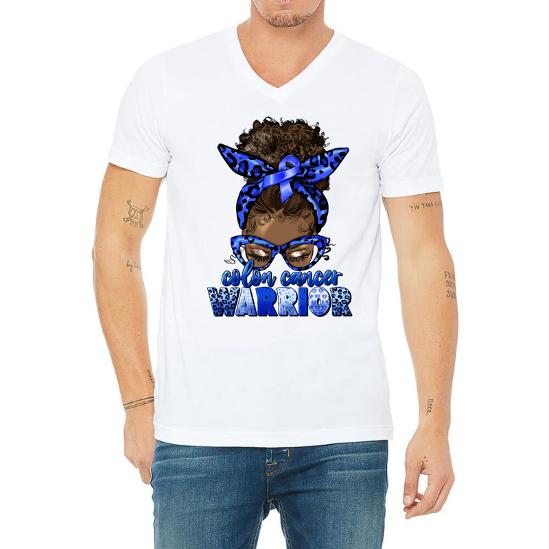 Colon Cancer Warrior Afro Messy Bun V-neck Tee | Artistshot