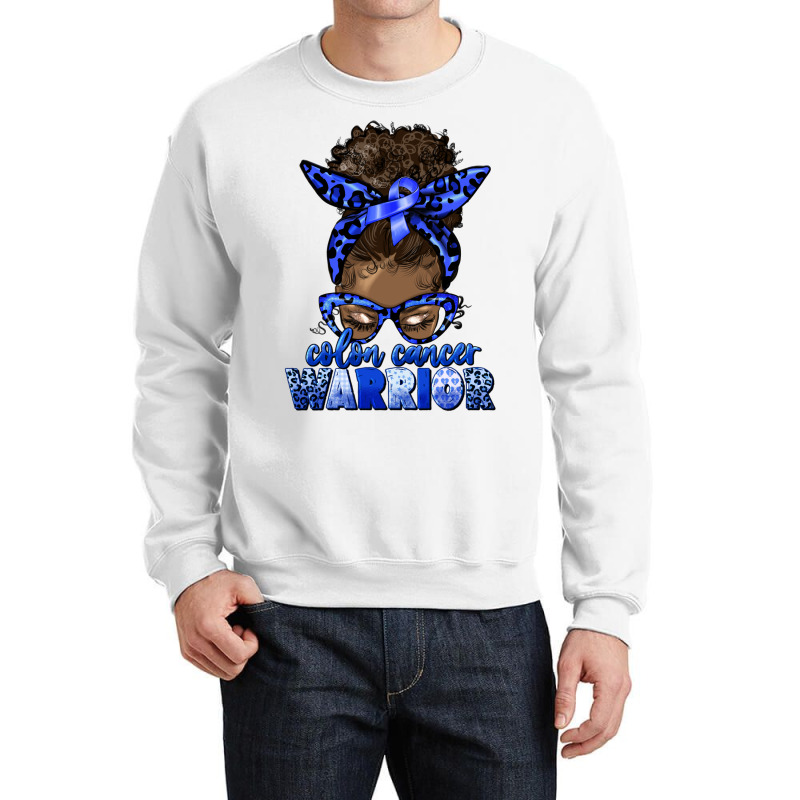 Colon Cancer Warrior Afro Messy Bun Crewneck Sweatshirt | Artistshot