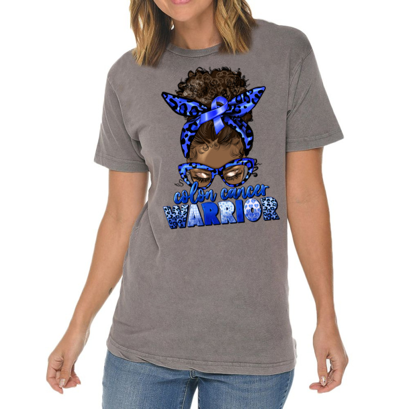 Colon Cancer Warrior Afro Messy Bun Vintage T-shirt | Artistshot