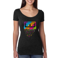 Retro 80's 90's Music Notes Cassette Tape Women's Triblend Scoop T-shirt | Artistshot