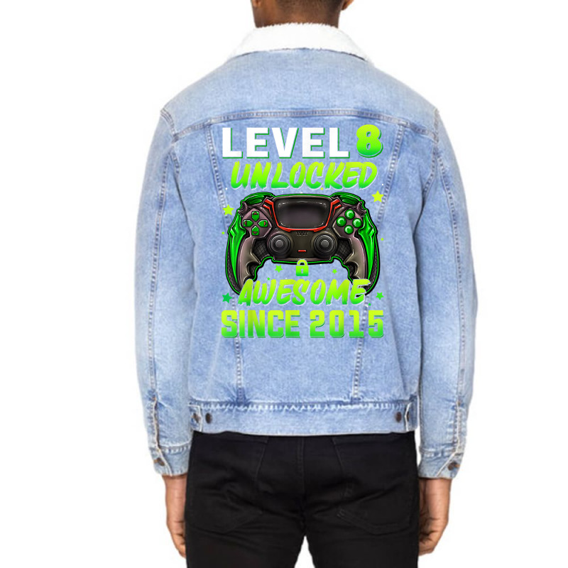 Level 8 Unlocked Video Game 8th Birthday Gamer Boys Kids T Shirt Unisex Sherpa-lined Denim Jacket | Artistshot