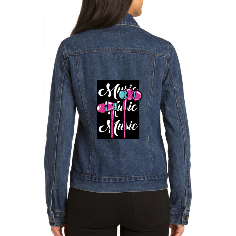 Music In Ear Headphones Songs Songs Ladies Denim Jacket by NANCYLTICKLE-SUMMERS | Artistshot