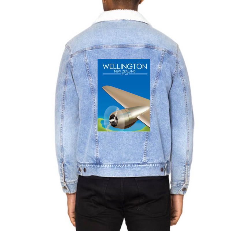 Wellington New Zealand Flight Poster .png Unisex Sherpa-lined Denim Jacket | Artistshot