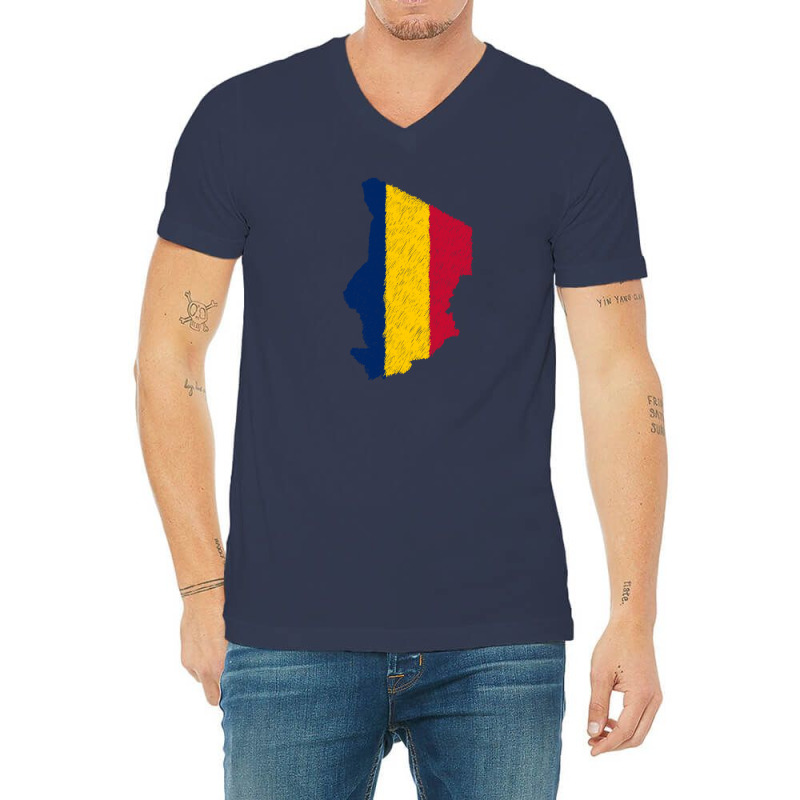 Chad Flag Map Drawing Line Art V-neck Tee | Artistshot