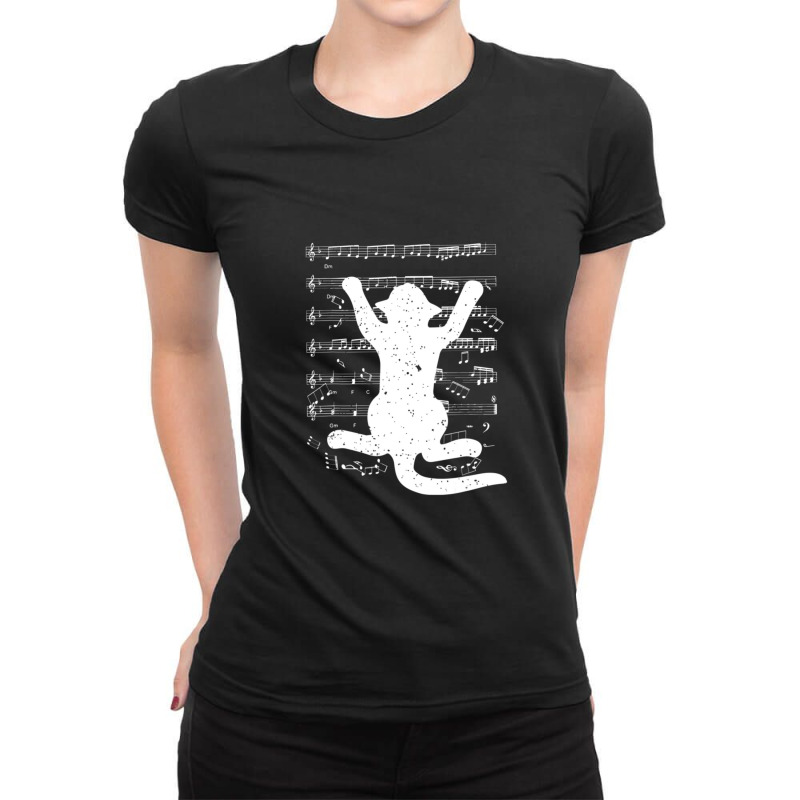 Cat Music Sheet Cat Music Musical Note 1 Ladies Fitted T-Shirt by RafaelGonzalezRamirez | Artistshot