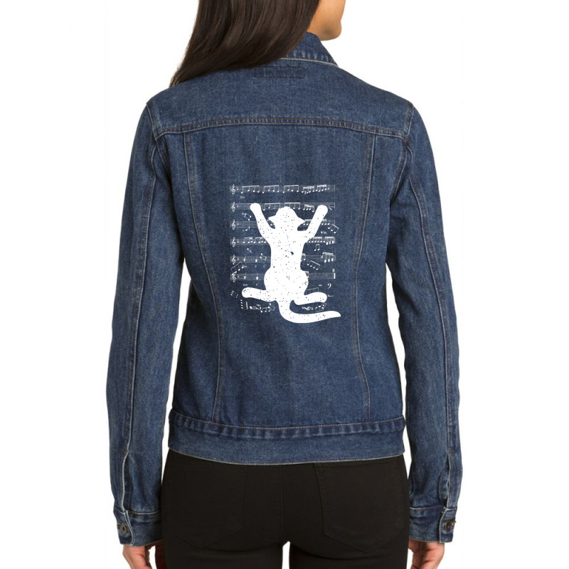 Cat Music Sheet Cat Music Musical Note 1 Ladies Denim Jacket by RafaelGonzalezRamirez | Artistshot