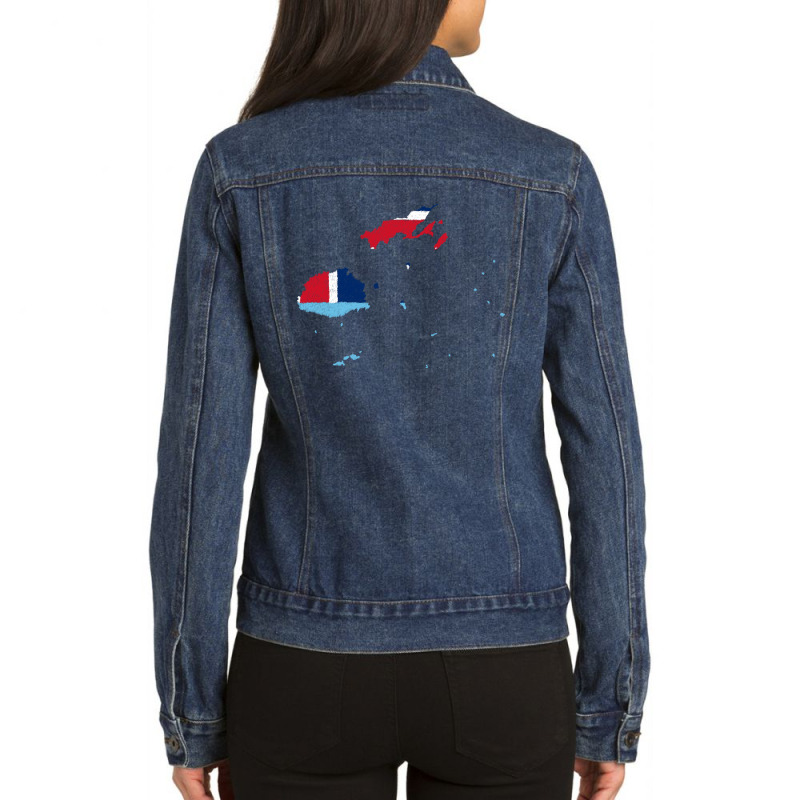 Fiji Flag Map Drawing Line Art Ladies Denim Jacket by Erwin Saputra Art | Artistshot