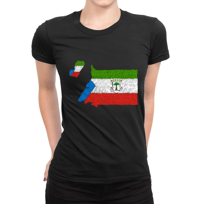 Equatorial Guinea Flag Map Drawing Line Art Ladies Fitted T-Shirt by Erwin Saputra Art | Artistshot