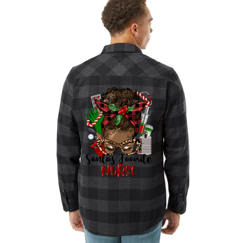 Christmas Nurse Afro Messy Bun Flannel Shirt | Artistshot