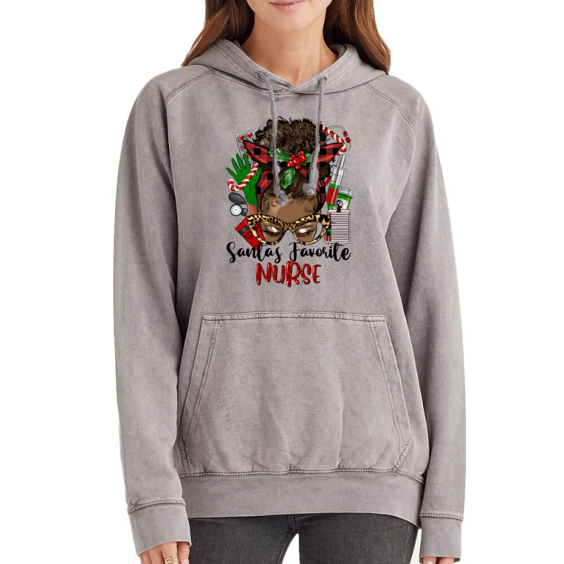 Christmas Nurse Afro Messy Bun Vintage Hoodie | Artistshot