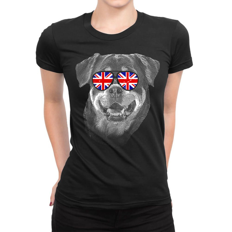 Rottweiler T  Shirt Rottweiler United Kingdom Flag Sunglass T  Shirt Ladies Fitted T-Shirt by meggieschowalter503 | Artistshot