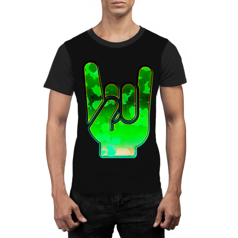 Rock Hand Gesture Space Green Rock N Roll Salute Graphic T-shirt by FranklinTepper1 | Artistshot