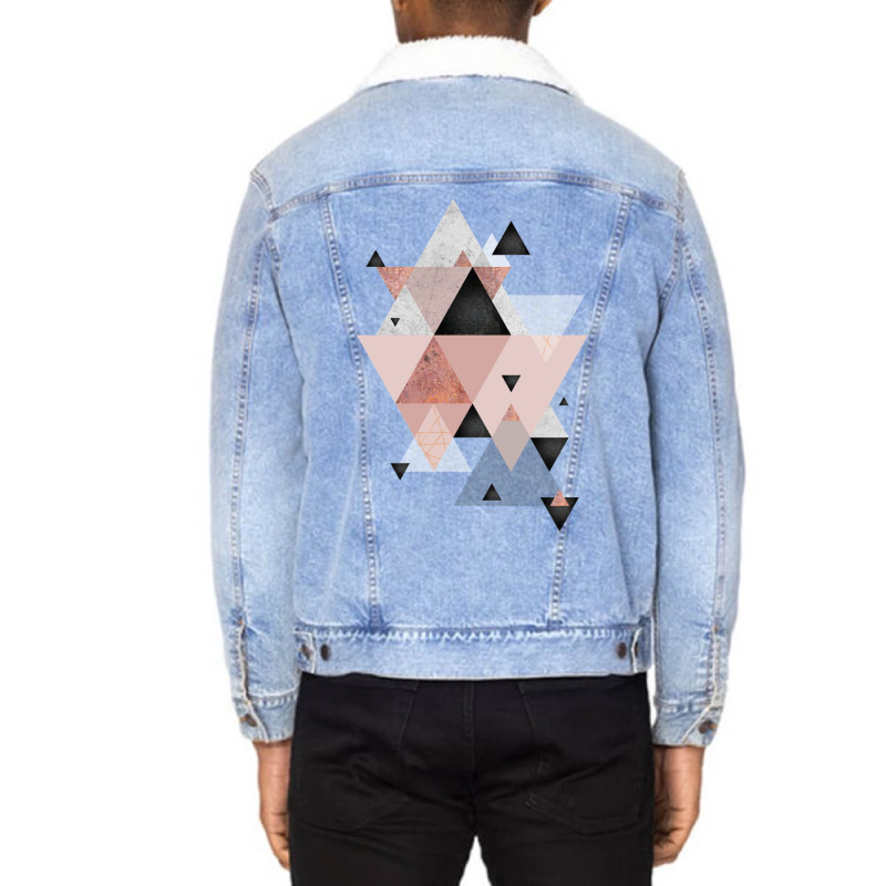 Geometric Compilation In Rose Gold And Blush Pink Unisex Sherpa-lined Denim Jacket | Artistshot