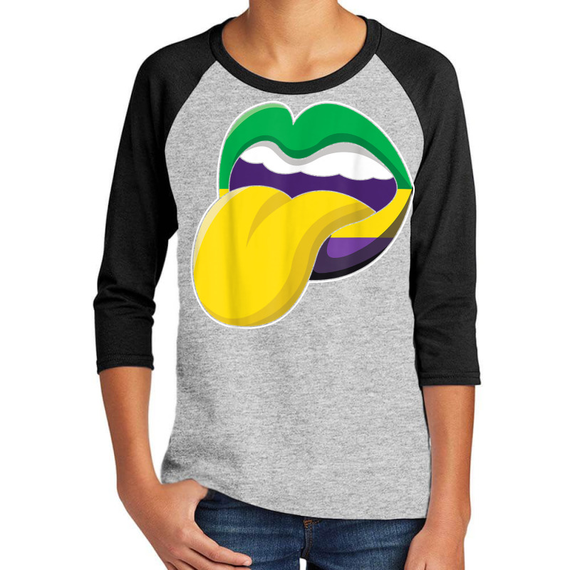 Tongue Lips Lick Mardi Festival Parade Beads Mardi Gras T Shirt Youth 3/4 Sleeve by linbere | Artistshot