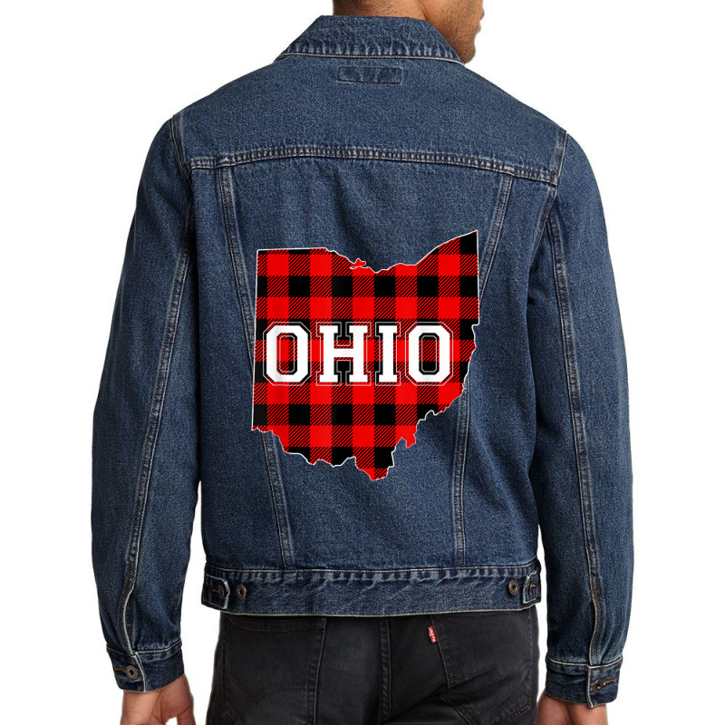 Red Plaid State Of Ohio Pride Striped Graphic Design Men Denim Jacket | Artistshot