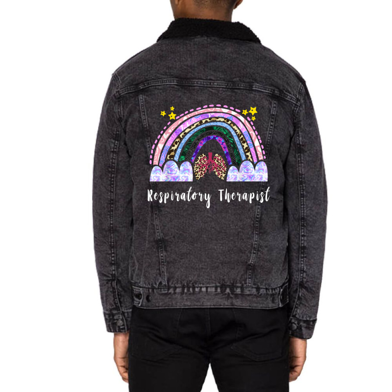 Respiratory Therapist Rainbow Lung Leopard Therapy Unisex Sherpa-lined Denim Jacket | Artistshot