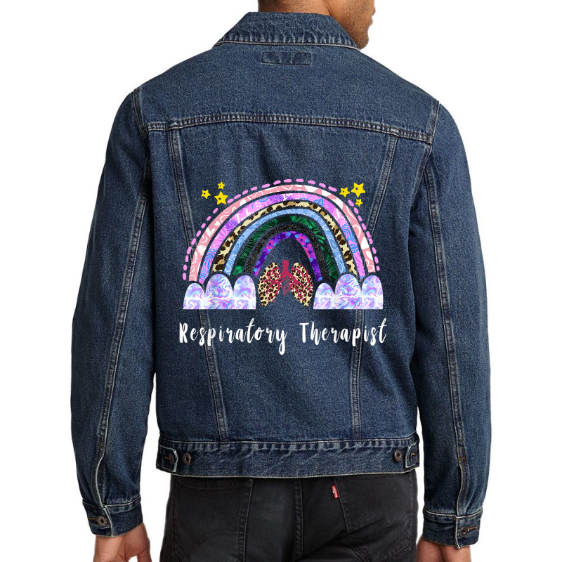 Respiratory Therapist Rainbow Lung Leopard Therapy Men Denim Jacket | Artistshot