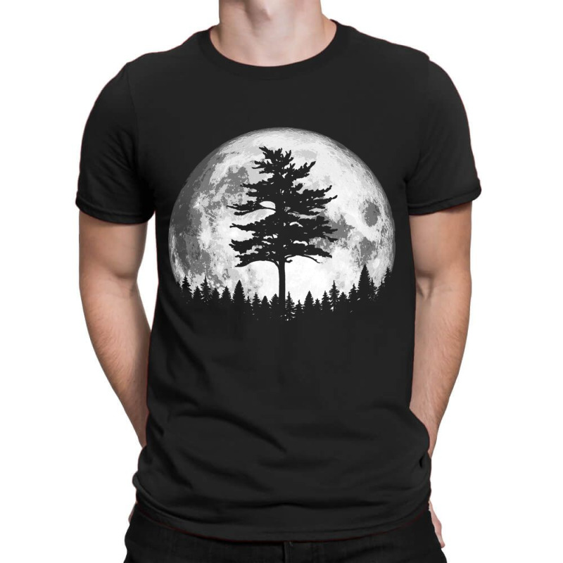 Retro Full Moon & Minimalist Pine Tree Vintage Graphic Pullover Hoodie T-shirt | Artistshot